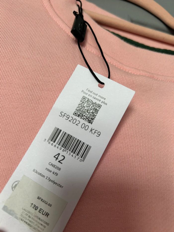Sweat shirt Lacoste T. 42 neuf rose saumon - photo numéro 5