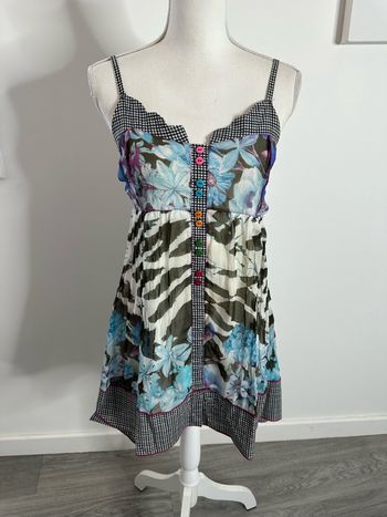 Robe tunique Vichy fleurs zèbre multicolore Y2K T38 M