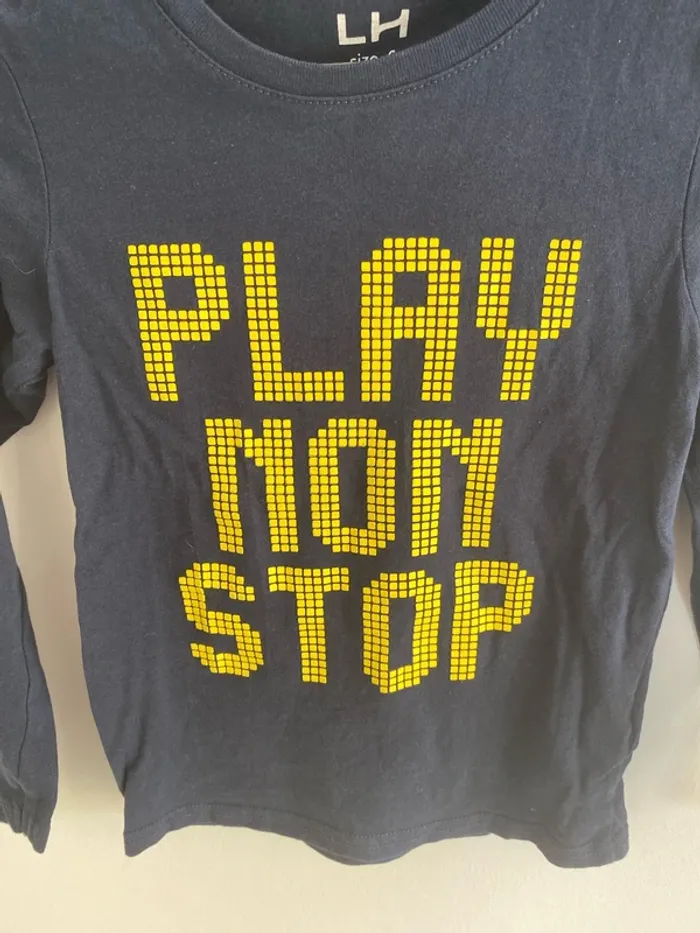 T-shirt manche longue la halle marine et jaune - photo numéro 2