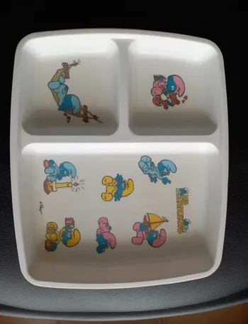 Assiette plateau repas en mélamine vintage - les Schtroumpfs