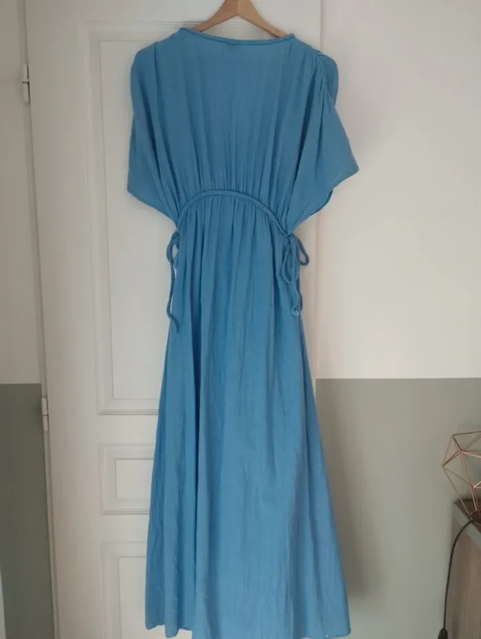 Robe longue en lin bleue Kiabi S - photo numéro 2