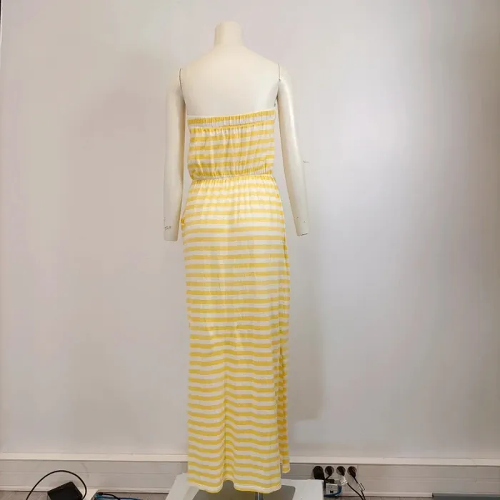Robe longue rayée jaune et blanche bustier nœud CMT Atelier taille 38 A573 - photo numéro 3