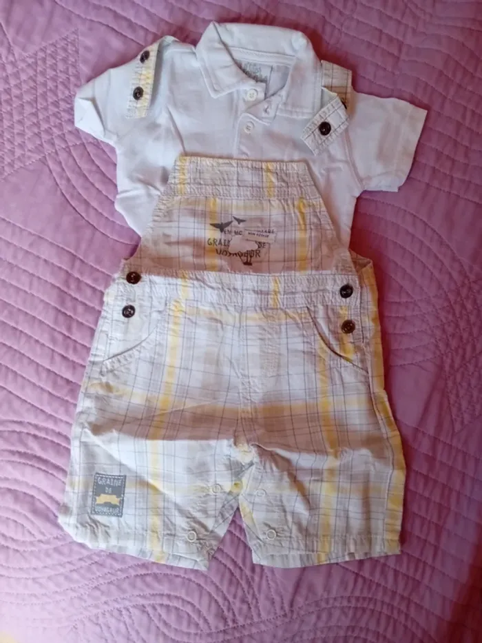 Salopette short et polo ptites canailles. - photo numéro 2