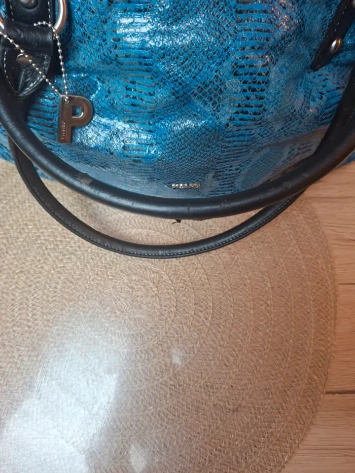 Sac à main Picard cuir effet python bleu et noir - photo numéro 9