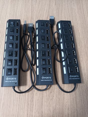 Lot de 3 hub noir 7 ports usb Interrupteur ON/ OFF 