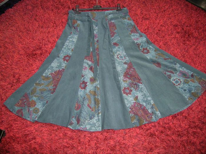 jupe velours verte motifs floral longue et évasée "jacqueline rieu" T.3