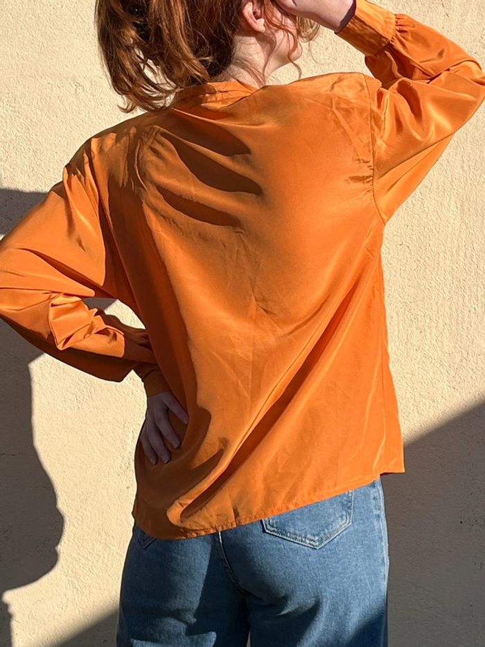 Chemise fluide manches longues bouffantes et épaulettes - orange satiné - photo numéro 9