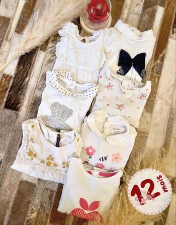 7 tops manches longues bébé fille - 12 mois