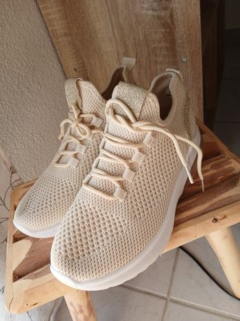 Baskets Running BEIGE Femme motif Paillettes Lacets