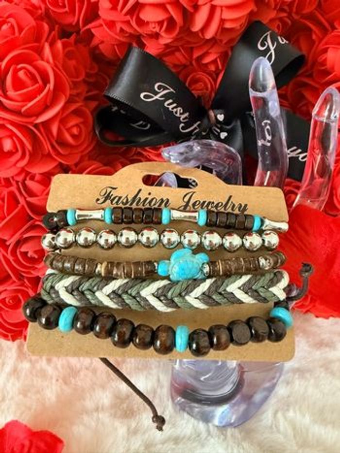 🪶 Lot de bracelets bohèmes turquoise & marron – Style artisanal chic 🪶