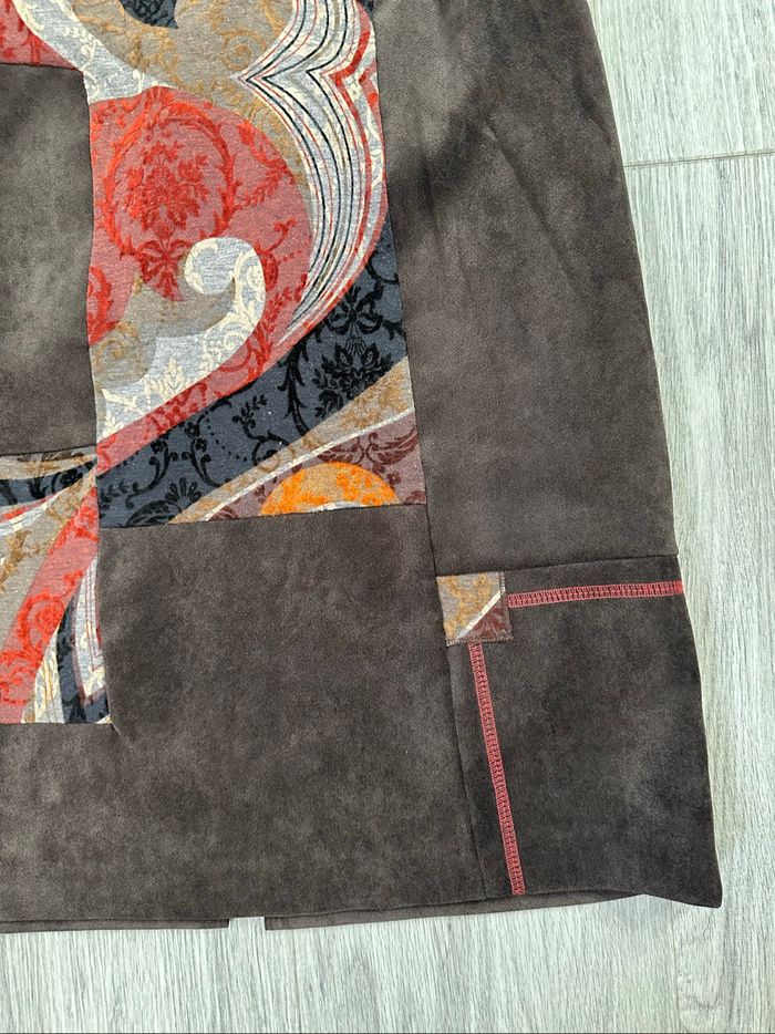 Jupe patchwork en velours marron et orange Gevana Vintage T34 XS - photo numéro 4