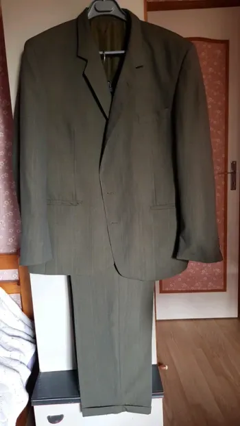 Costume  à  carreaux vert  olive et marron Oxford