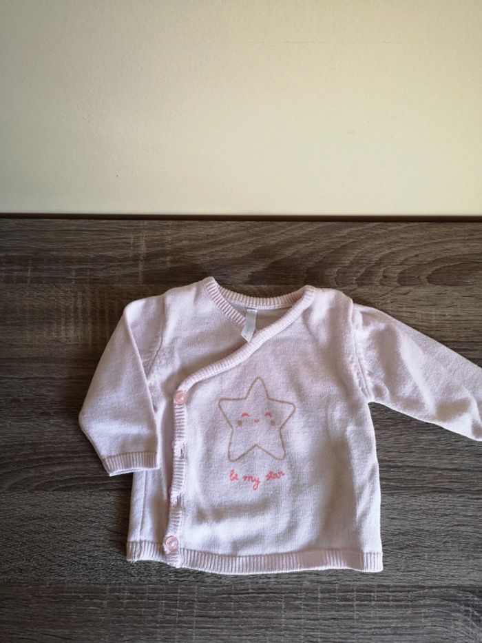 Gilet en rose pâle style cache cœur 1 mois tex - photo numéro 2