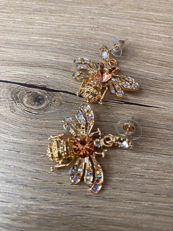 Boucles d oreilles acier abeilles rétro - photo numéro 4