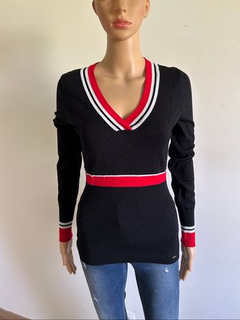 Pull noir rouge et argenté à manches longues Morgan taille S excellent état