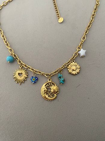 Collier acier breloque bleue 