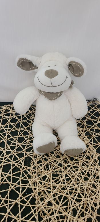 Doudou chien mouton blanc bandanas gris TEX BABY
