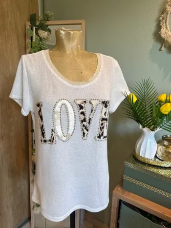 Magnifique tee shirt avec inscription love léopard et doré femme