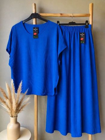 Ensemble Fluide Bleu roi/eletrique pantalon + tee-shirt taille unique 36 au 44