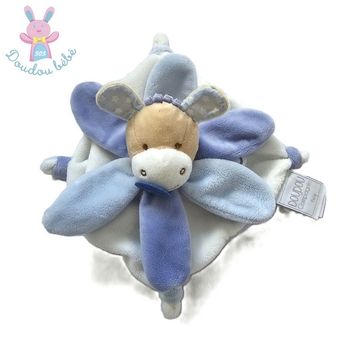 Doudou Hippopotame plat collector pétales bleu blanc Doudou et Compagnie