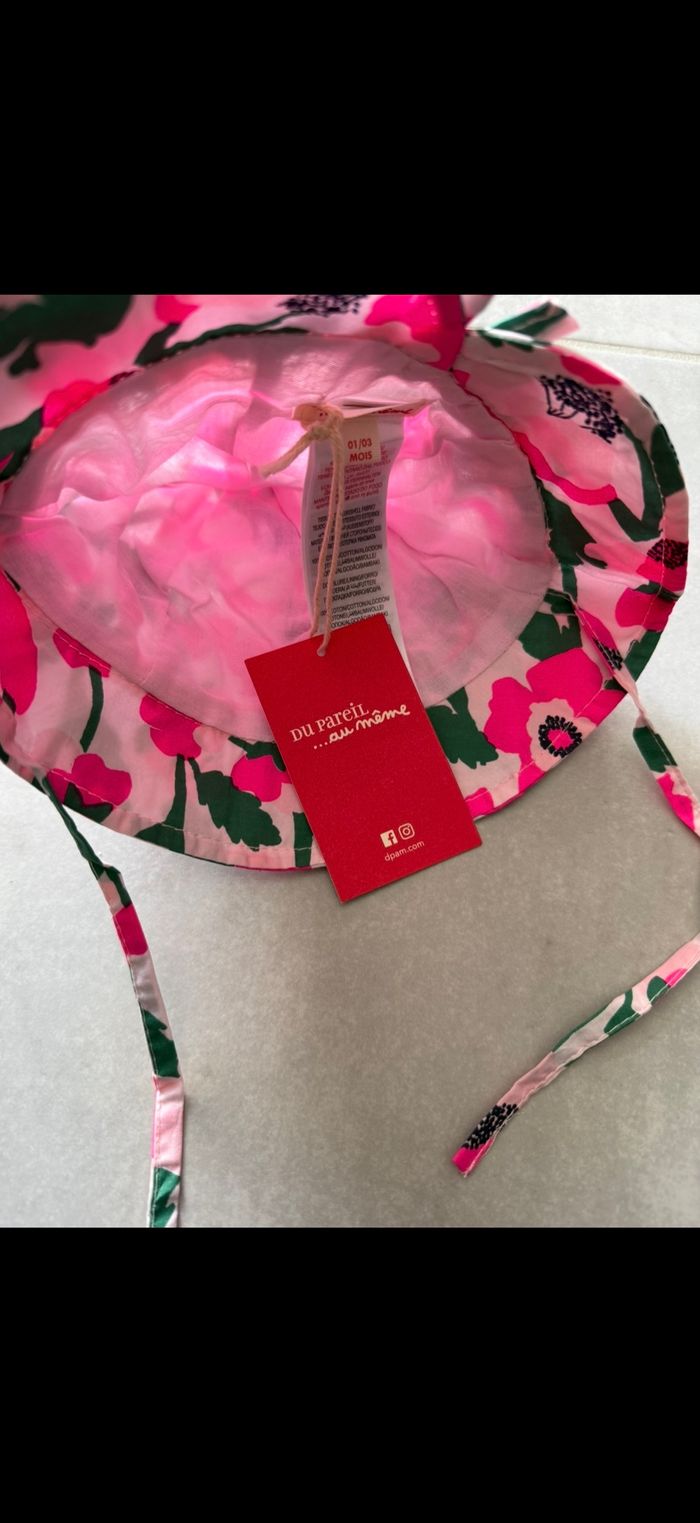 Chapeau avec ficelles été fleurs 6/12 mois - photo numéro 6