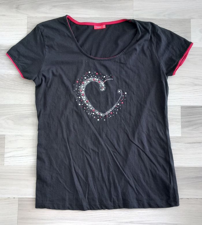 Pyjama femme 2 pièces (T-shirt et pantacourt) noir imprimé Tissaia taille M⁷ - photo numéro 2