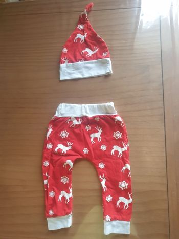 Ensemble pantalon et bonnet de noel 80cm