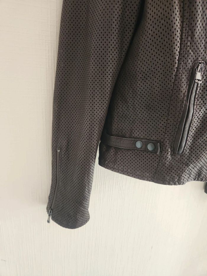 Veste perfecto en cuir véritable marron - photo numéro 7