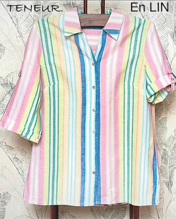 Chemise légère en LIN et COTON à rayures ton pastel.  Marque. Peter Hahn