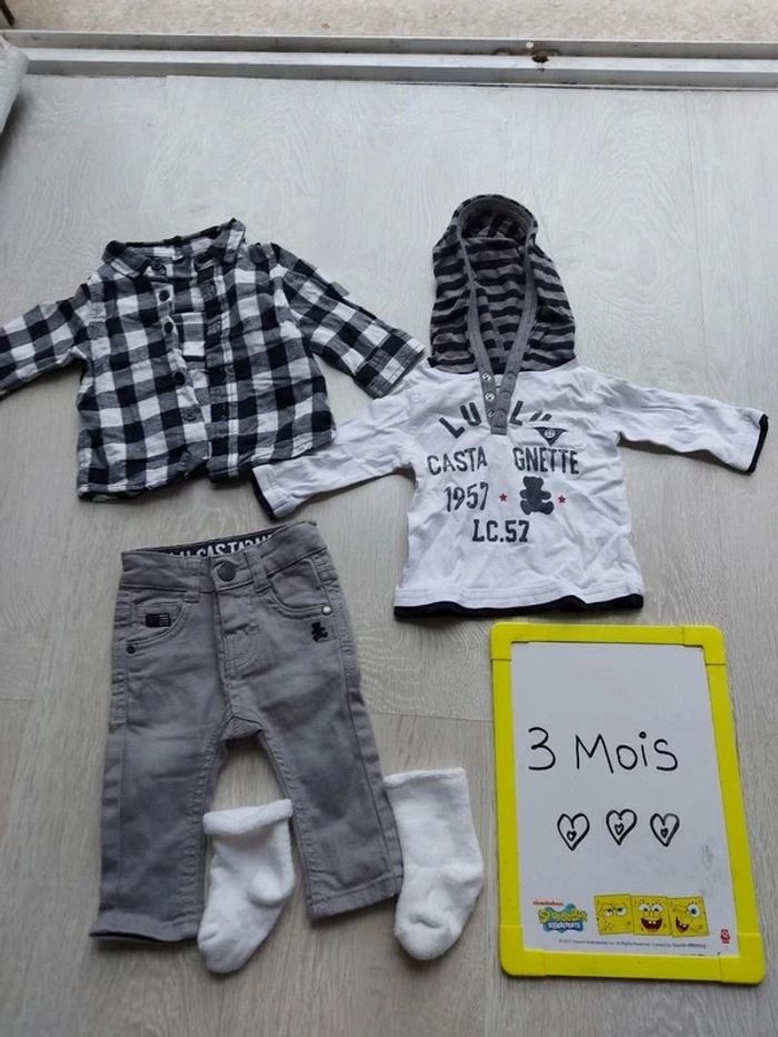 Ensemble lulu castagnette et chemise à carreaux 3 mois