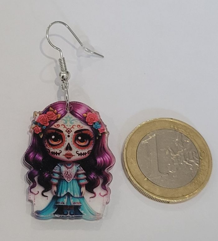 BOUCLES D'OREILLES POUPEE SANTA MUERTE HALLOWEEN ! NEUVE ! MODELE 2 - photo numéro 3