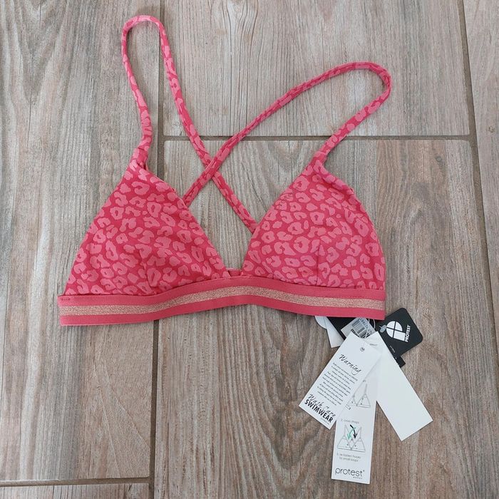 Haut de maillot de bain triangle mix and match, rose et doré à motif léopard - Taille S Protest