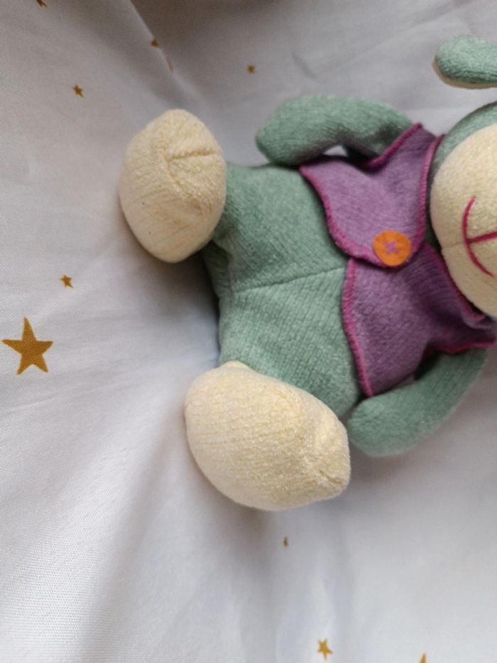 Peluche plush Teddy doudou sample bille bonnet chapeau cap gilet vert green mouton animal sheep - photo numéro 4