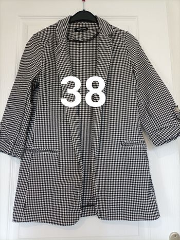 Veste blazer vichy noir et blanc 38 manches 3/4