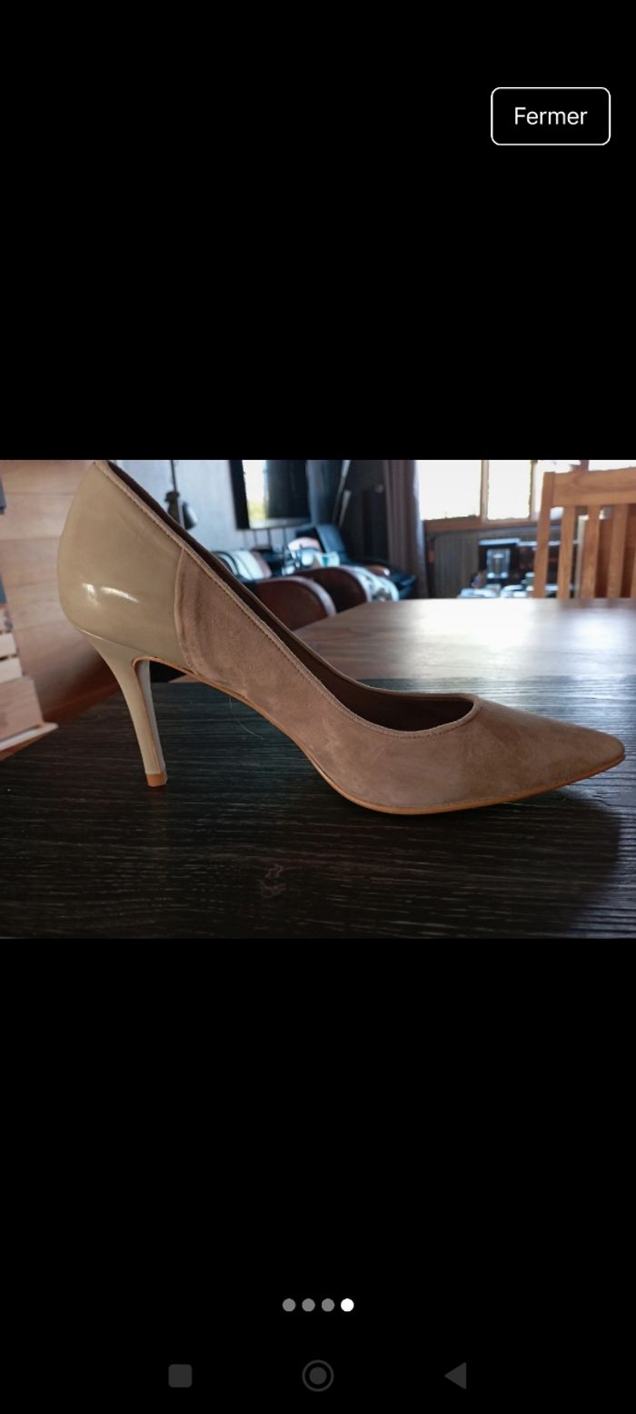 Escarpins cuir vernis/daim beige - photo numéro 4