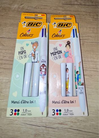 Paquet de stylo 4 couleurs bic fête des Mère et Pere