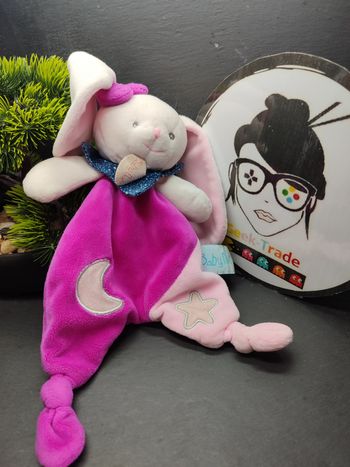 Doudou lapin Rose luminescent étoile lune blanc bn0558 baby nat' Fushia Lumi  