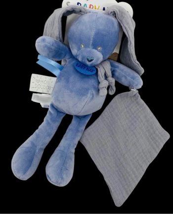 ❤️B3897 Doudou Pantin Mouchoir Lapin Bleu Mystère Mystere BABY NAT Babynat