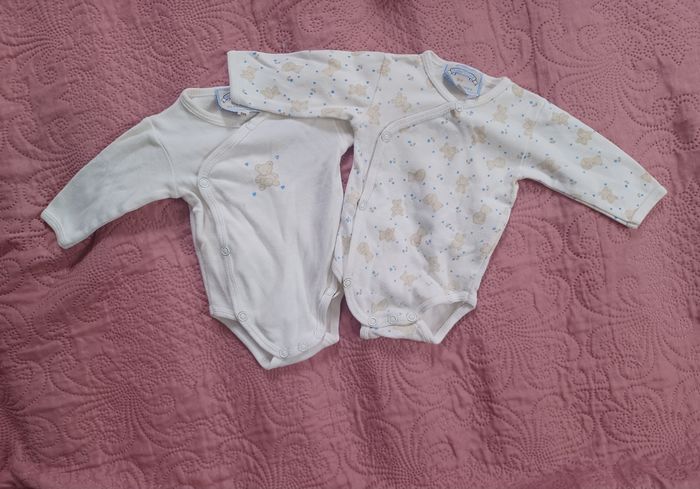 Lot de 2 bodies manche longue bébé naissance 50 cm 
Baby's line by kitiwatt