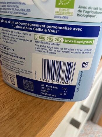 Lait en poudre Gallia Bio 3ème âge 