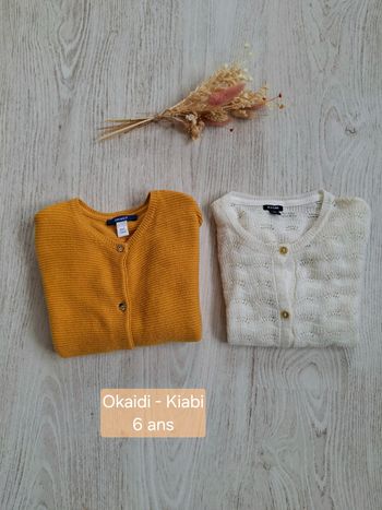 Lot/ensemble gilet/cardigan blanc ajouré cérémonie/jaune moutarde Kiabi/Okaïdi - 6 ans