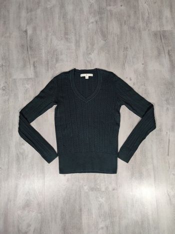 Pull Col V Torsadé Tommy Hilfiger Noir Logo Brodé Taille S Femme