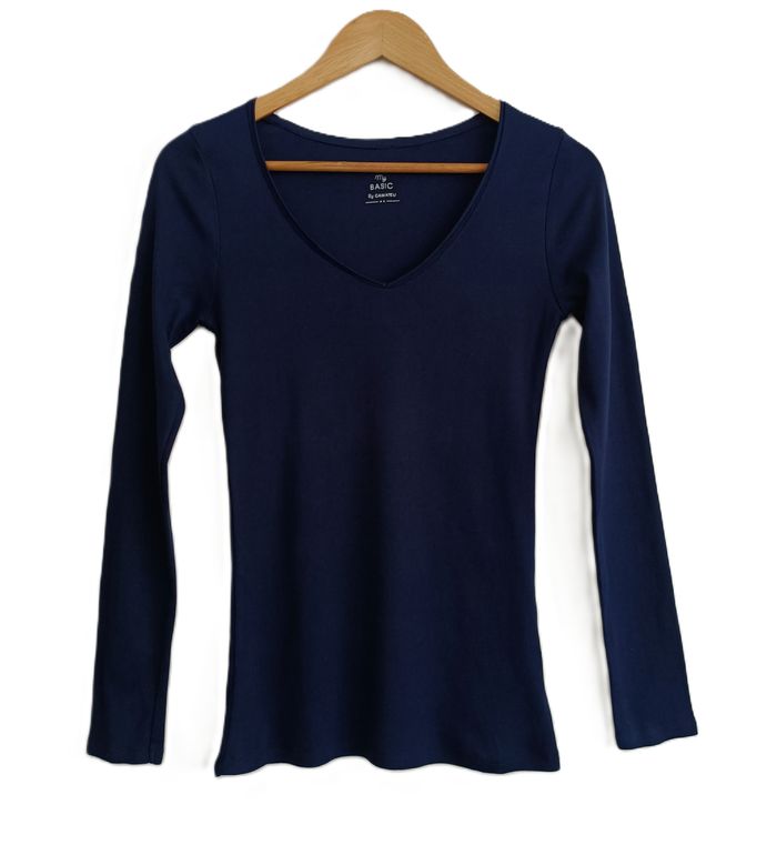T shirt bleu marine à manches longues. Camaïeu. Taille 34 /36