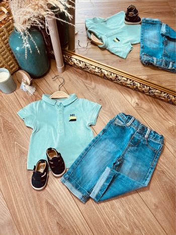 Taille 3 mois ensemble 2 pièces garçon TAO bleu jean et menthe * polo * 💙