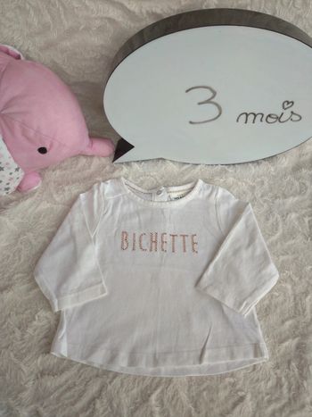 Tee shirt chemise manches longues Fille 3 mois Bichette Tao 100% coton