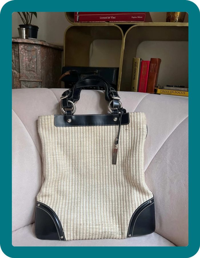 Sac à main cabas paille et cuir vintage - Anne Fontaine