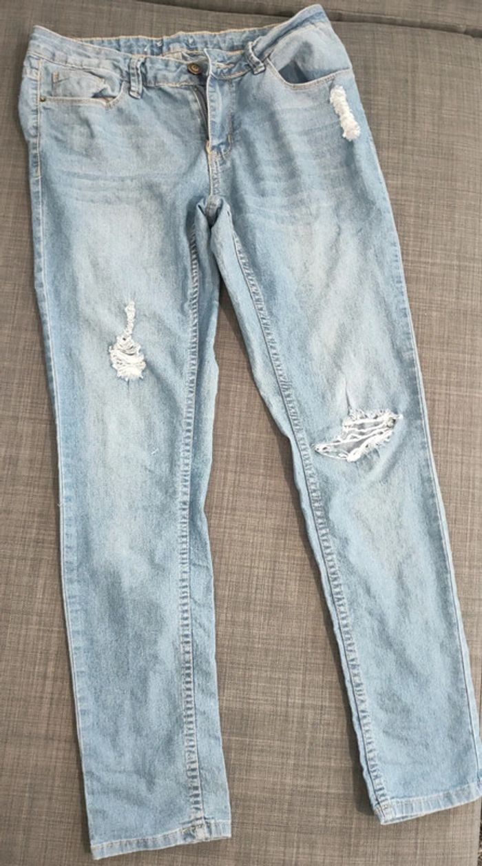Jean slim pantalon destroy denim déchiré
