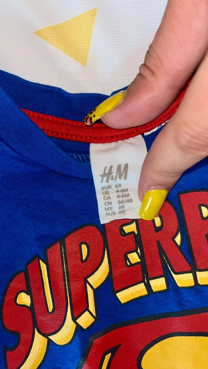 Lot 2 tee shirt bleu superman 6mois H&M / tape a l’œil - photo numéro 7