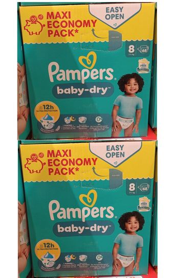 2 Cartons couches Pampers baby-dry Taille 8 - Maxi-Ecopack - carton de 68 couches