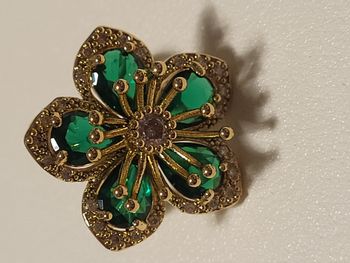 Bague acier inoxydable doré, fleur zircon vert